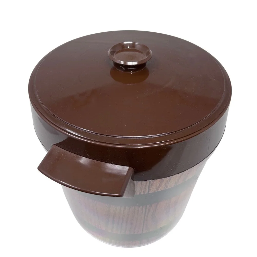 Dart Industries Old Oaken Bucket 1976‎ Ice Bucket Cooler Lid Handles Wood Grain
